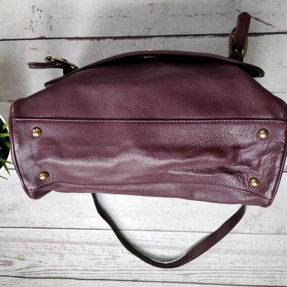 EMMA FOX Burgundy Purple Flap Leather Satchel - Picture 6 of 8